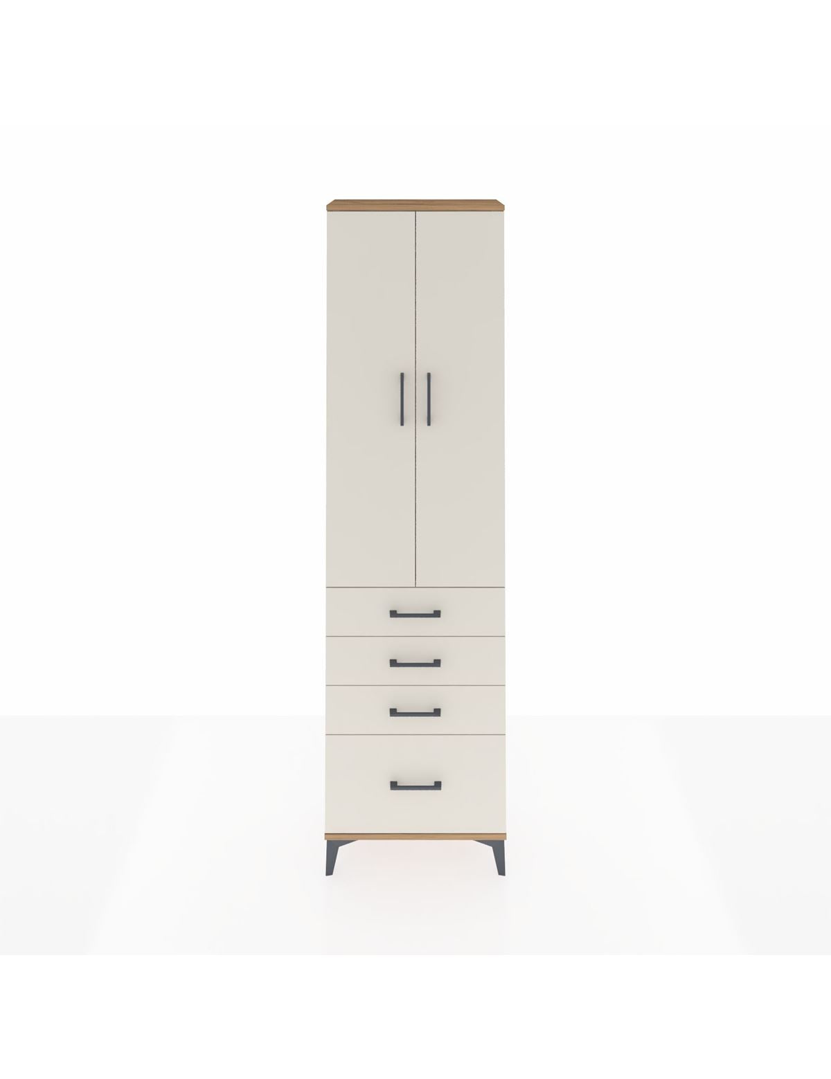 Arges Dolap 2 Raflı 4 Çekmeceli Tek Askılı 60x30x221 Çam-Aytaşı