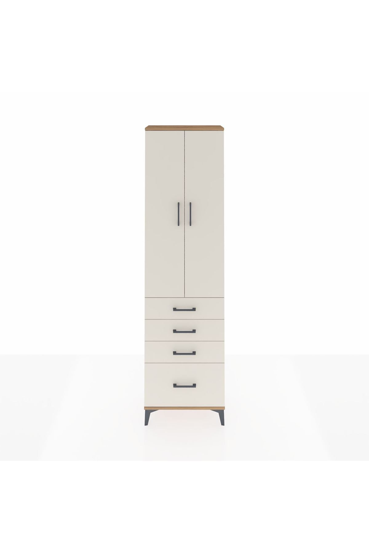 Arges Dolap 2 Raflı 4 Çekmeceli Tek Askılı 60x30x221 Çam-Aytaşı