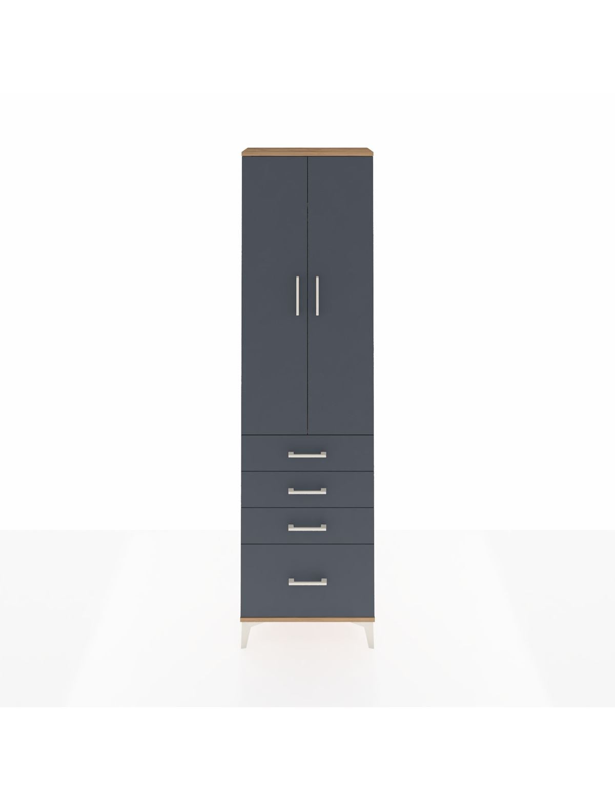 Arges Dolap 2 Raflı 4 Çekmeceli Tek Askılı 60x30x221 Çam-Antrasit