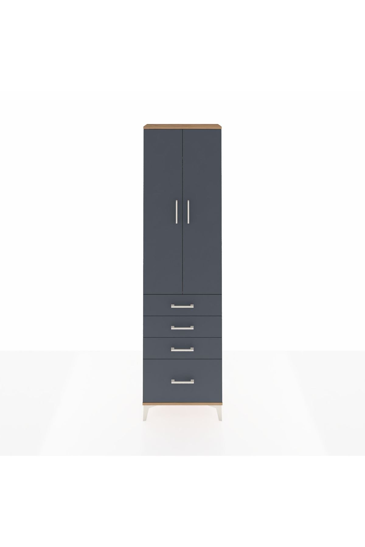 Arges Dolap 2 Raflı 4 Çekmeceli Tek Askılı 60x30x221 Çam-Antrasit