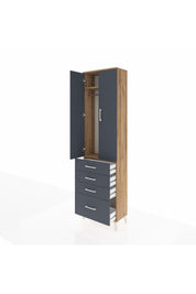 Arges Dolap 2 Raflı 4 Çekmeceli Tek Askılı 60x30x221 Çam-Antrasit