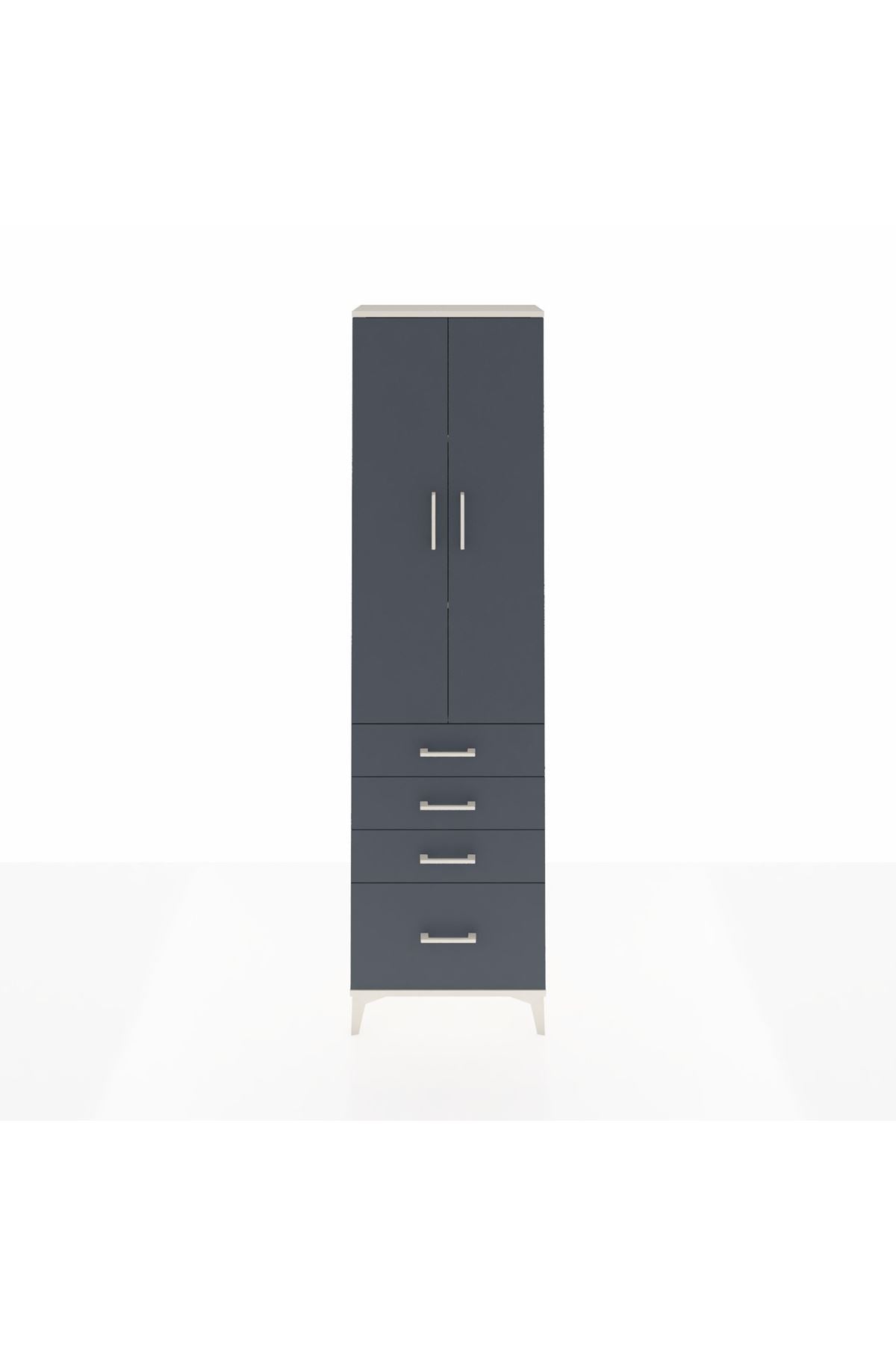 Arges Dolap 3 Raflı 4 Çekmeceli 2 Kapaklı 60x30x221 Aytaşı-Antrasit