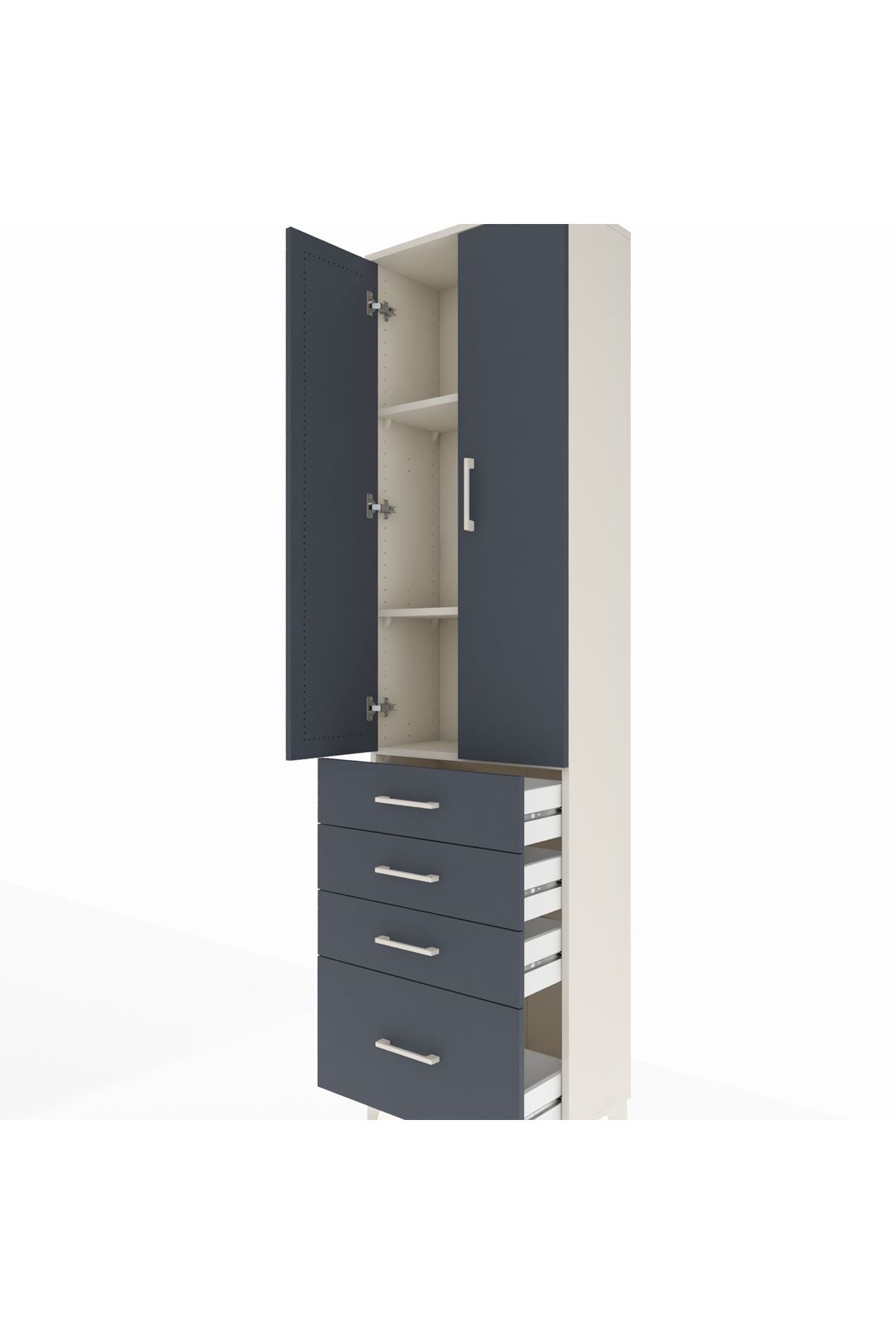 Arges Dolap 3 Raflı 4 Çekmeceli 2 Kapaklı 60x30x221 Aytaşı-Antrasit