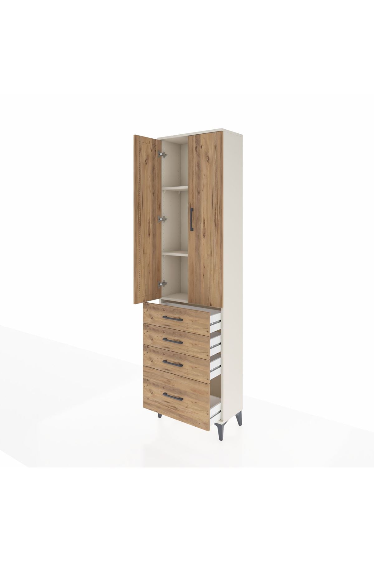 Arges Dolap 3 Raflı 4 Çekmeceli 2 Kapaklı 60x30x221 Aytaşı-Çam