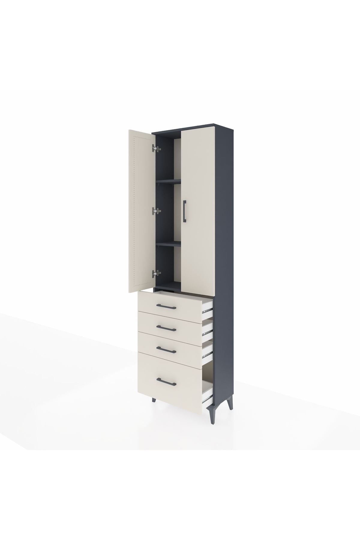 Arges Dolap 3 Raflı 4 Çekmeceli 2 Kapaklı 60x30x221 Antrasit-Aytaşı