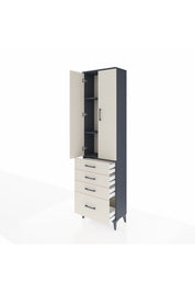 Arges Dolap 3 Raflı 4 Çekmeceli 2 Kapaklı 60x30x221 Antrasit-Aytaşı