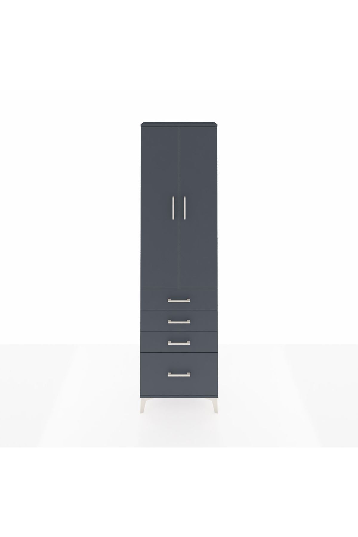 Arges Dolap 3 Raflı 4 Çekmeceli 2 Kapaklı 60x30x221 Antrasit-Antrasit