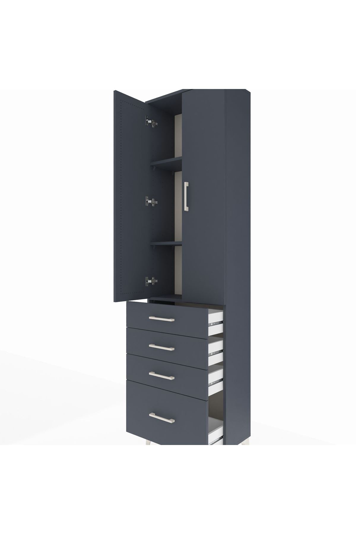 Arges Dolap 3 Raflı 4 Çekmeceli 2 Kapaklı 60x30x221 Antrasit-Antrasit