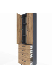 Arges Dolap 3 Raflı 4 Çekmeceli 2 Kapaklı 60x30x221 Antrasit-Çam