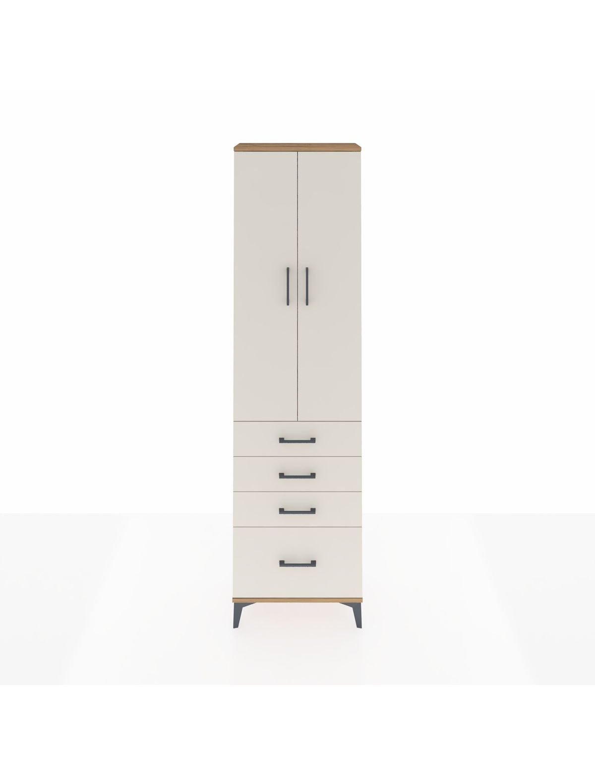 Arges Dolap 3 Raflı 4 Çekmeceli 2 Kapaklı 60x30x221 Çam-Aytaşı