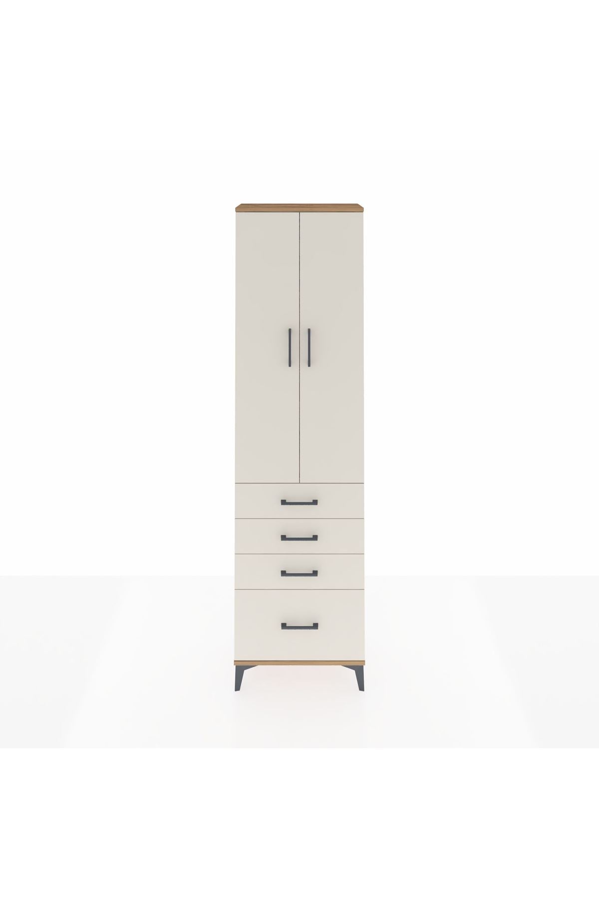 Arges Dolap 3 Raflı 4 Çekmeceli 2 Kapaklı 60x30x221 Çam-Aytaşı