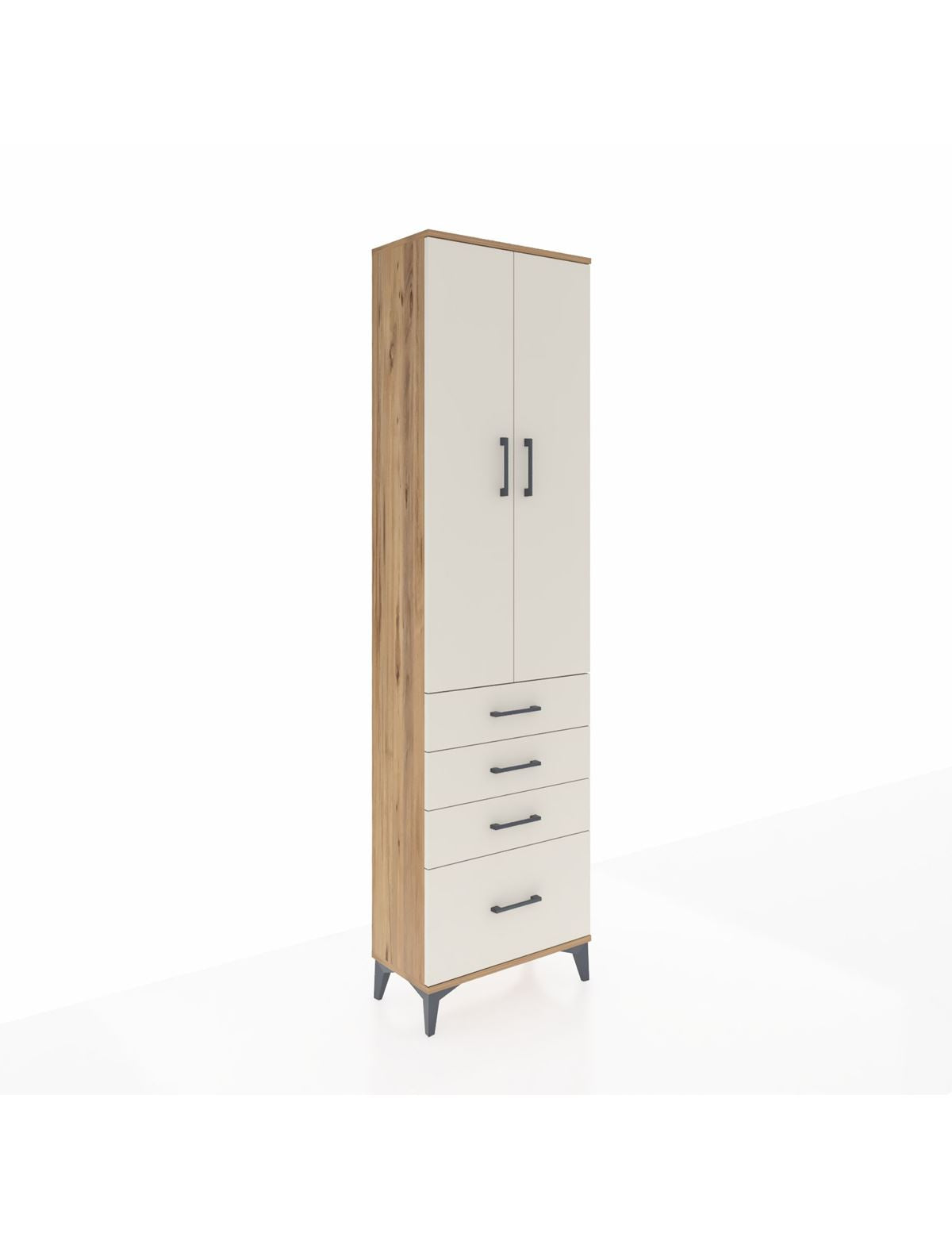 Arges Dolap 3 Raflı 4 Çekmeceli 2 Kapaklı 60x30x221 Çam-Aytaşı