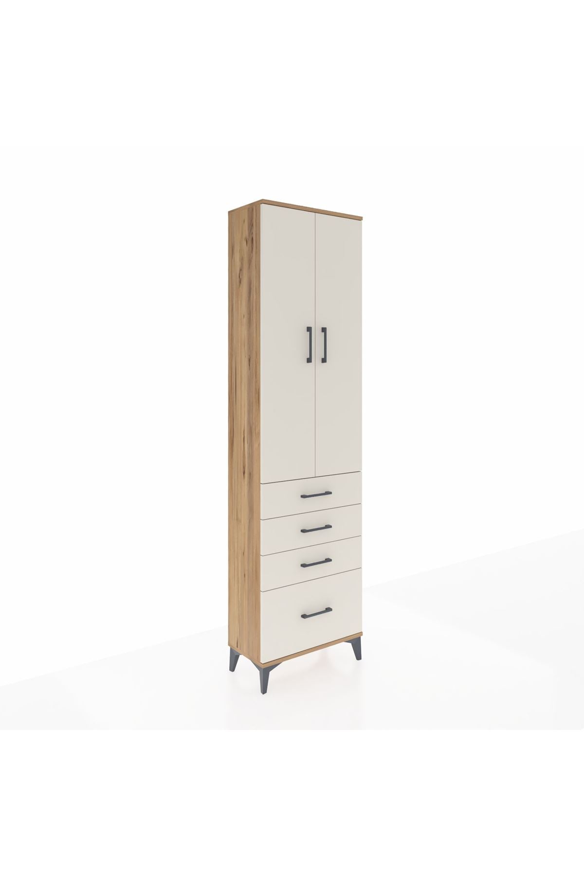 Arges Dolap 3 Raflı 4 Çekmeceli 2 Kapaklı 60x30x221 Çam-Aytaşı