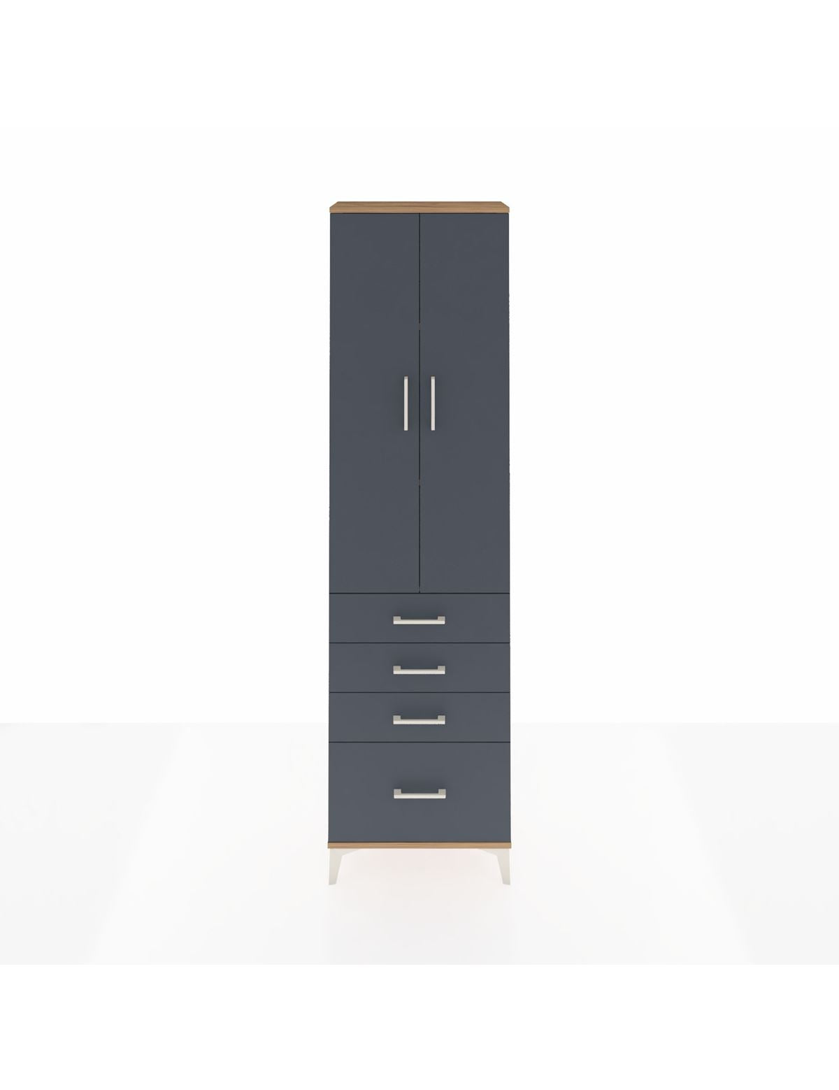 Arges Dolap 3 Raflı 4 Çekmeceli 2 Kapaklı 60x30x221 Çam-Antrasit