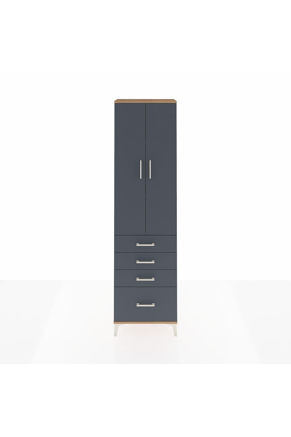 Arges Dolap 3 Raflı 4 Çekmeceli 2 Kapaklı 60x30x221 Çam-Antrasit