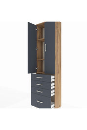 Arges Dolap 3 Raflı 4 Çekmeceli 2 Kapaklı 60x30x221 Çam-Antrasit