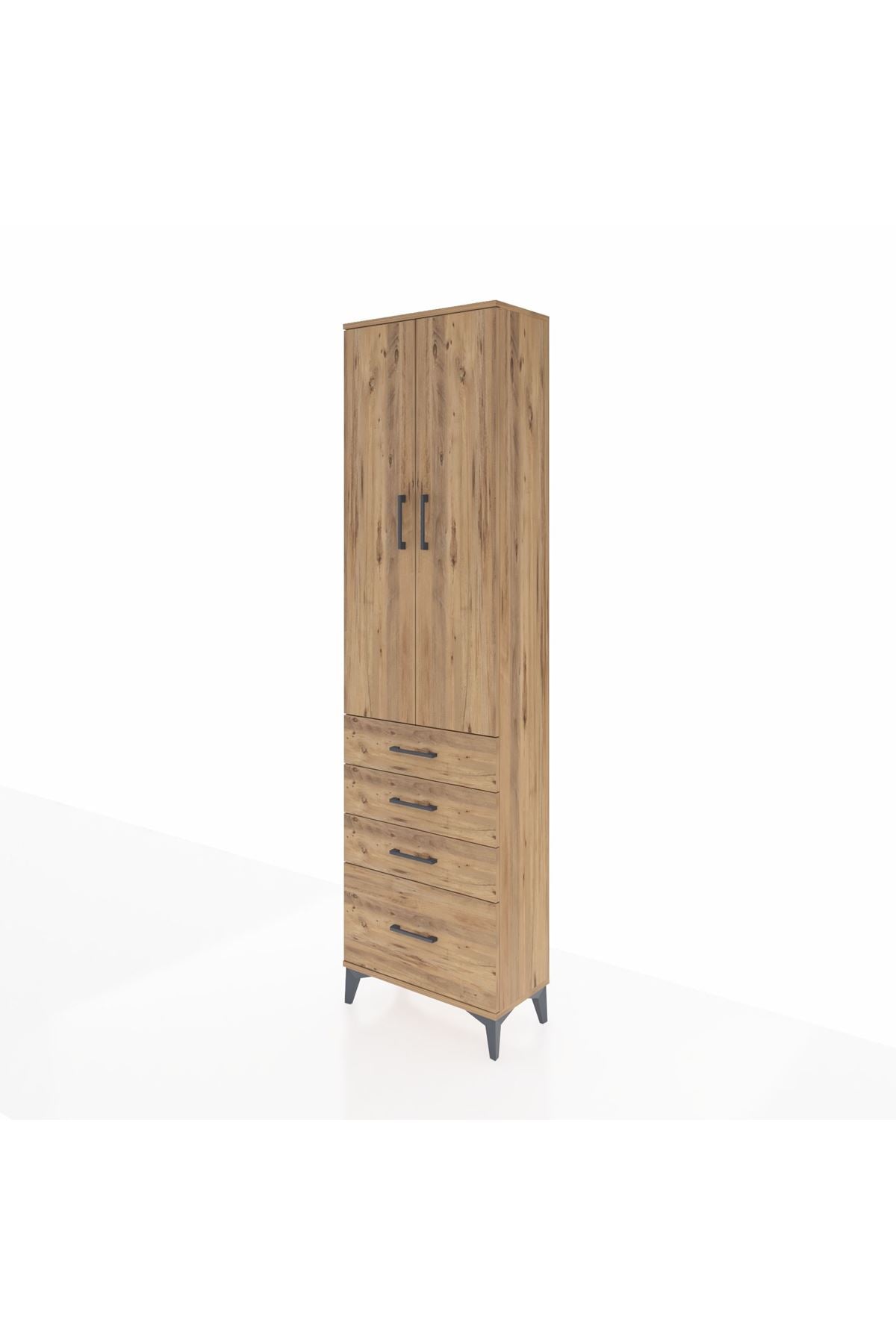 Arges Dolap 3 Raflı 4 Çekmeceli 2 Kapaklı 60x30x221 Çam-Çam