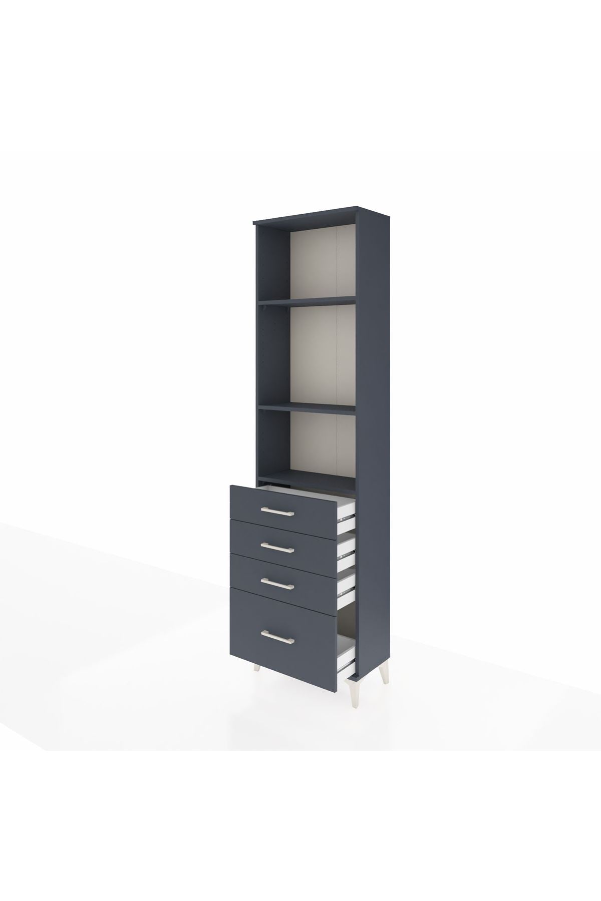 Arges Dolap 3 Raflı 4 Çekmeceli 60x30x221 Antrasit-Antrasit