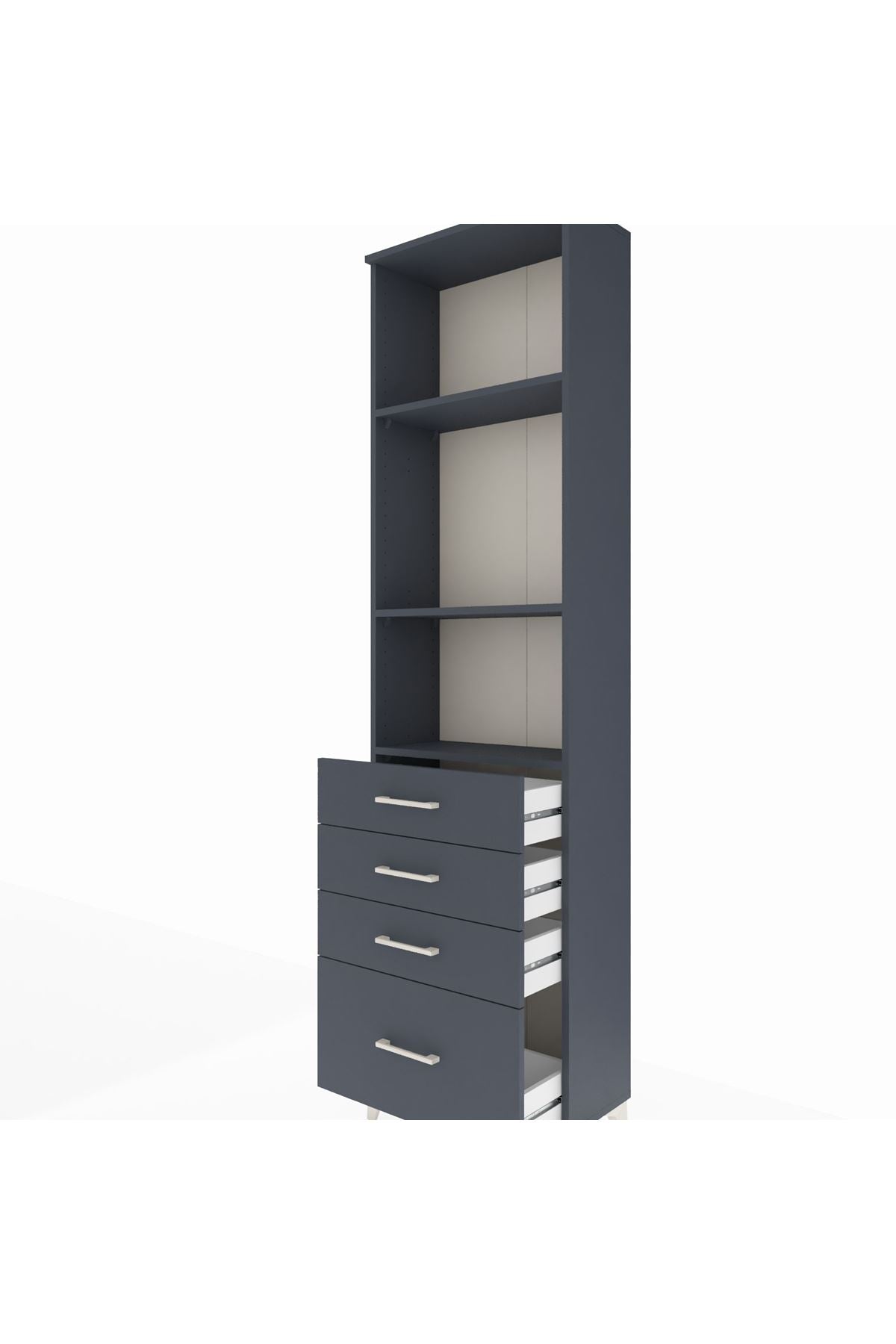 Arges Dolap 3 Raflı 4 Çekmeceli 60x30x221 Antrasit-Antrasit