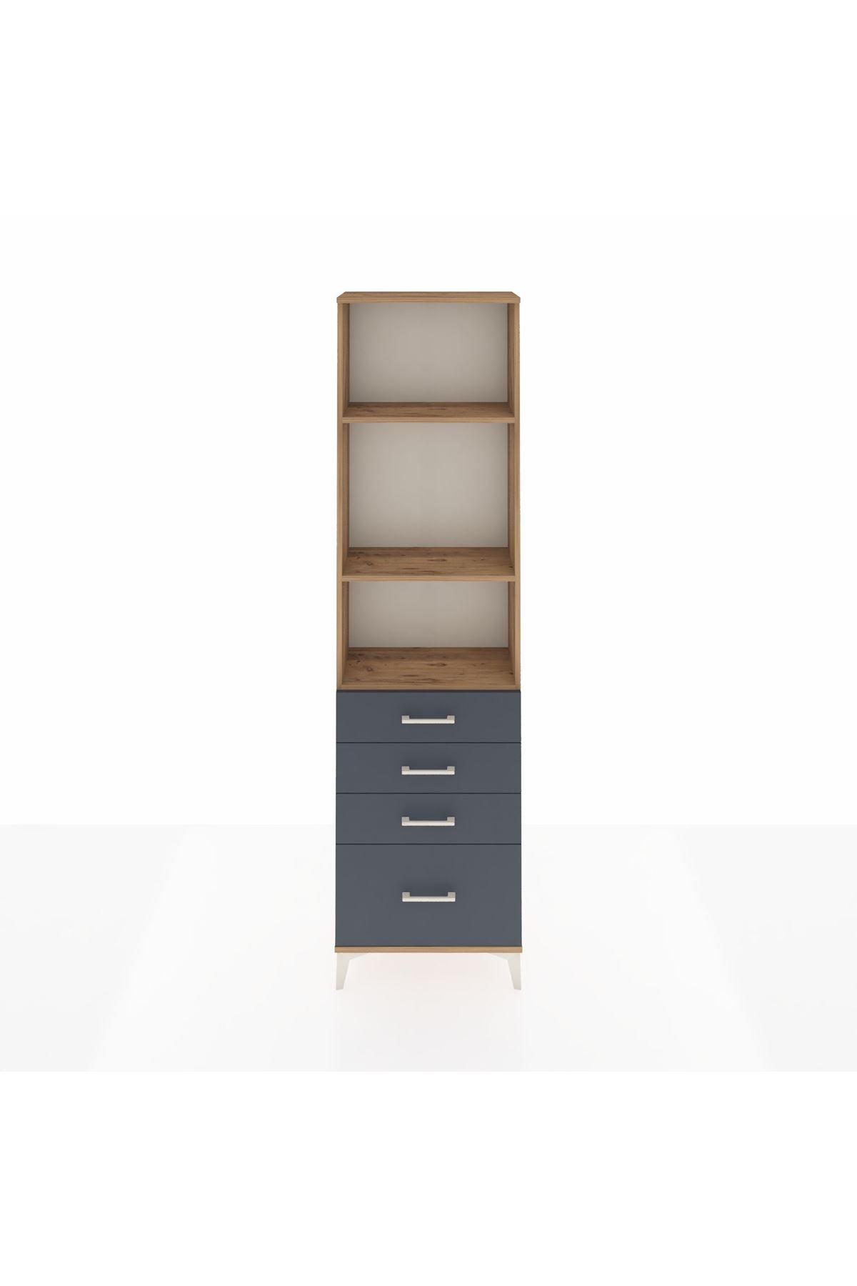 Arges Dolap 3 Raflı 4 Çekmeceli 60x30x221 Çam-Antrasit