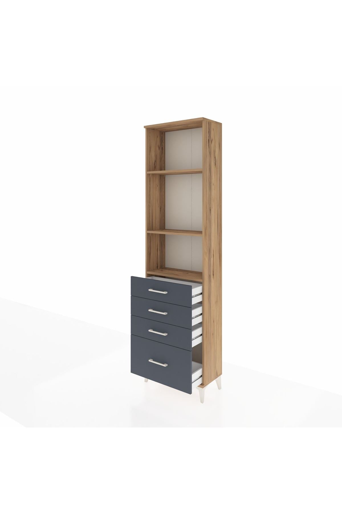 Arges Dolap 3 Raflı 4 Çekmeceli 60x30x221 Çam-Antrasit