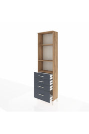 Arges Dolap 3 Raflı 4 Çekmeceli 60x30x221 Çam-Antrasit