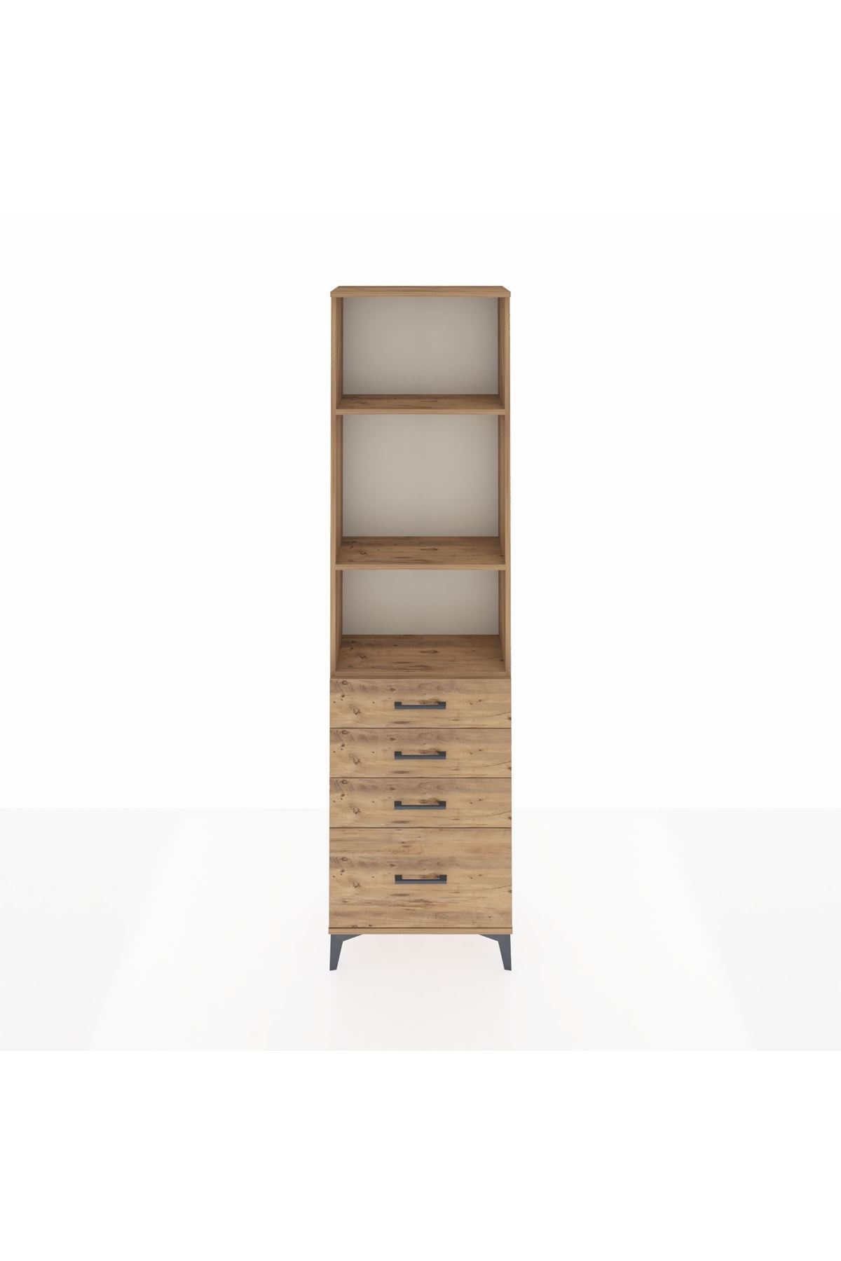 Arges Dolap 3 Raflı 4 Çekmeceli 60x30x221 Çam-Çam