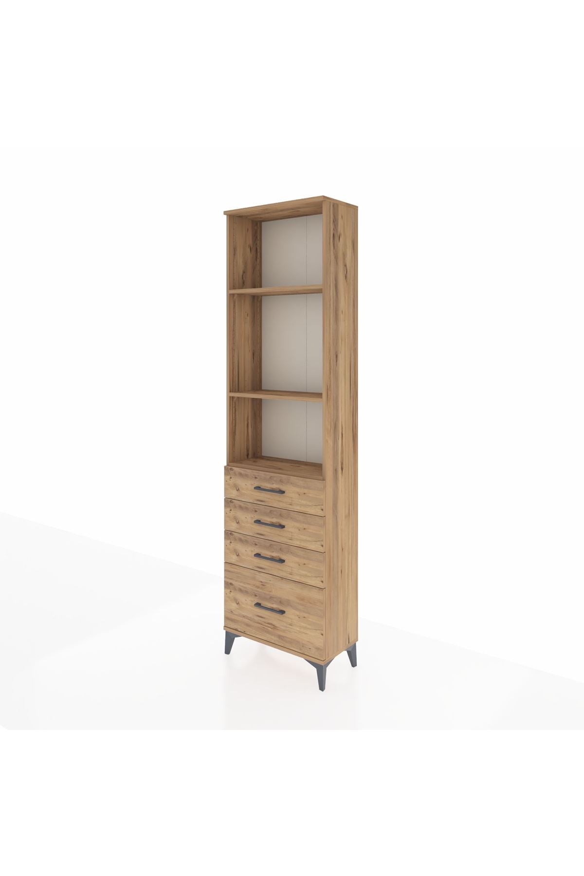 Arges Dolap 3 Raflı 4 Çekmeceli 60x30x221 Çam-Çam