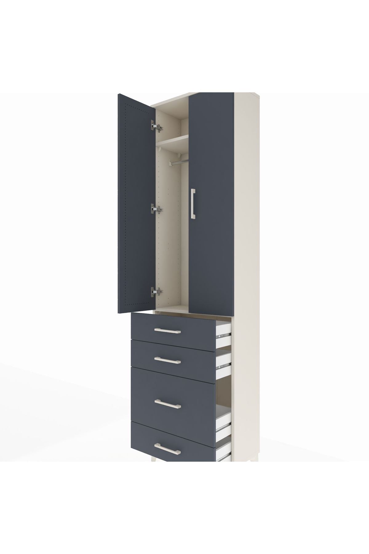 Arges Dolap 2 Raflı 4 Çekmeceli Tek Askılı 60x30x221 Aytaşı-Antrasit