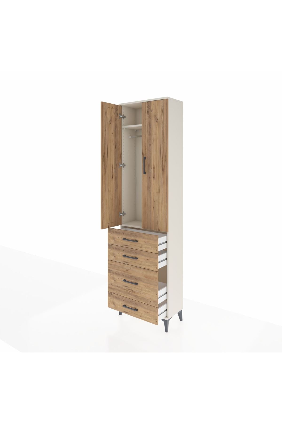 Arges Dolap 2 Raflı 4 Çekmeceli Tek Askılı 60x30x221 Aytaşı-Çam