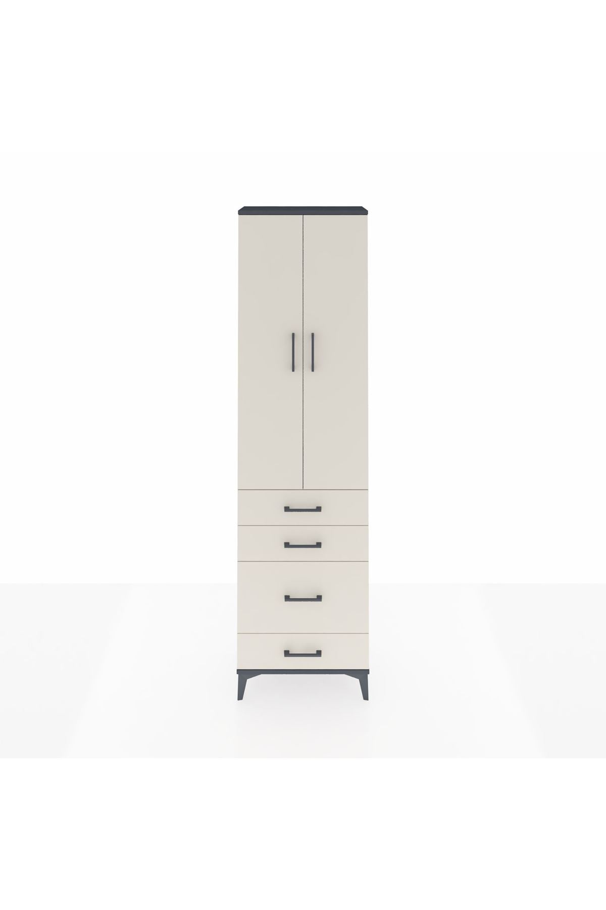 Arges Dolap 2 Raflı 4 Çekmeceli Tek Askılı 60x30x221 Antrasit-Aytaşı