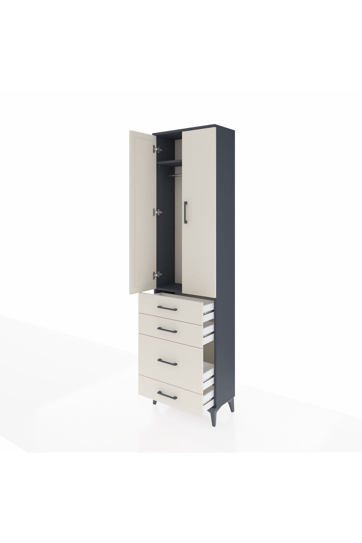 Arges Dolap 2 Raflı 4 Çekmeceli Tek Askılı 60x30x221 Antrasit-Aytaşı