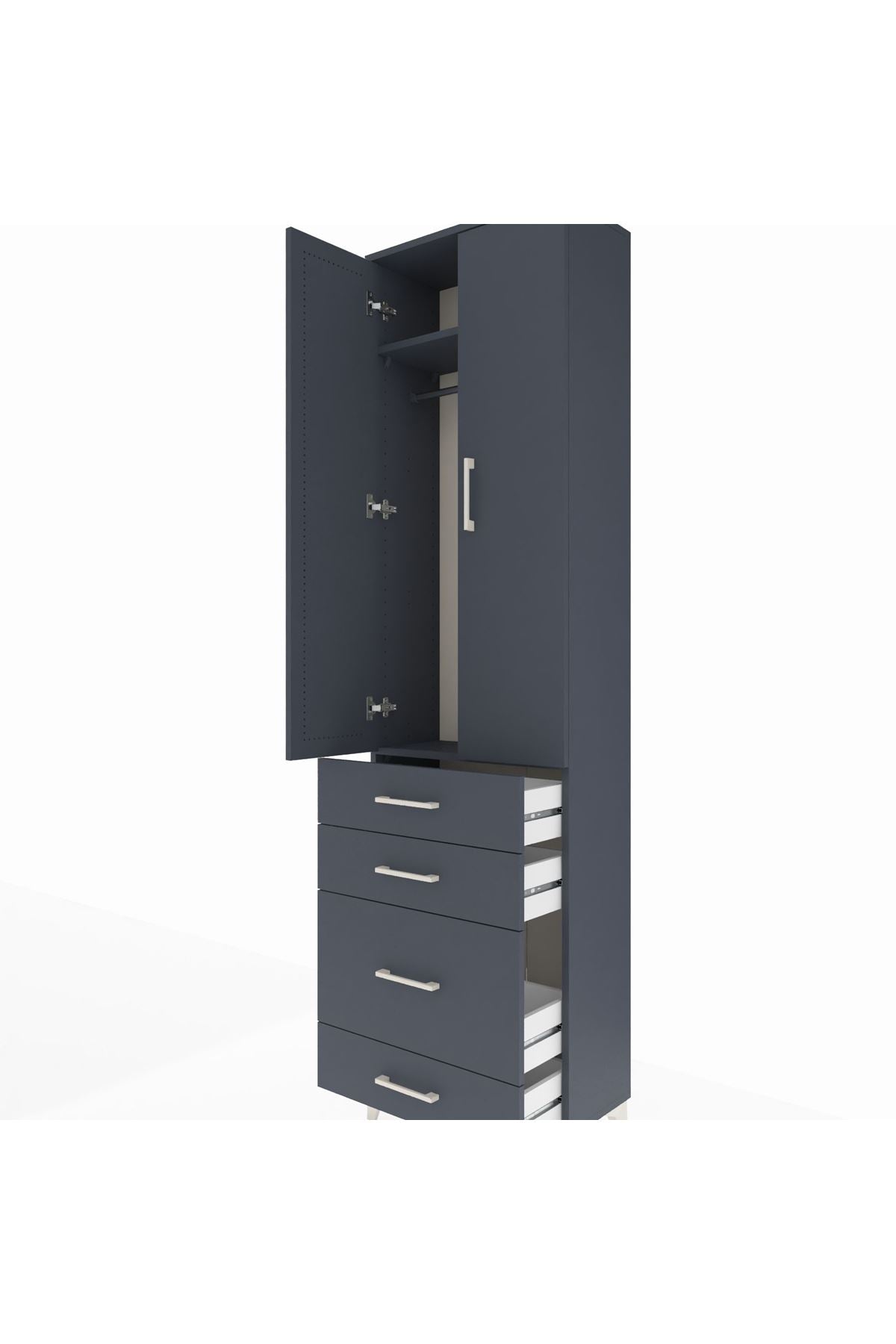 Arges Dolap 2 Raflı 4 Çekmeceli Tek Askılı 60x30x221 Antrasit-Antrasit