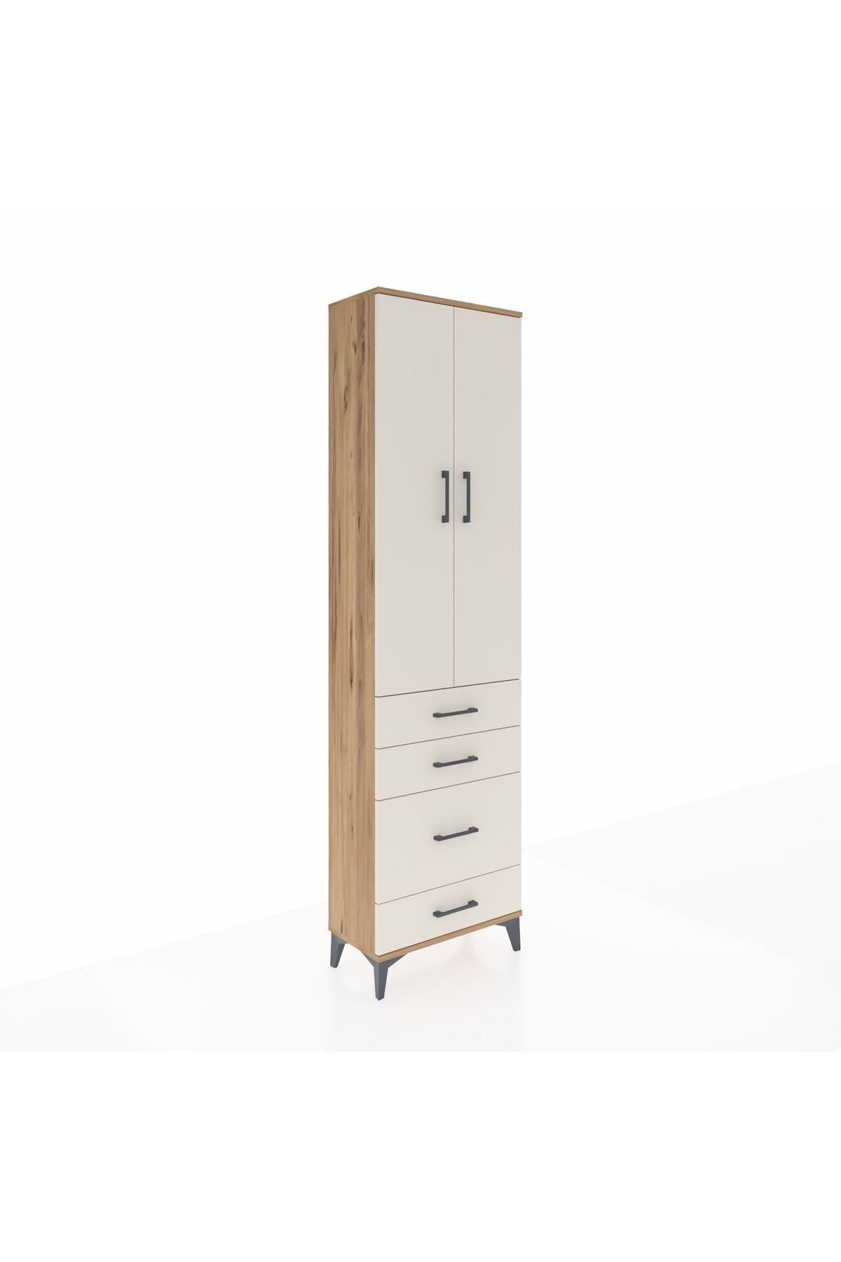 Arges Dolap 2 Raflı 4 Çekmeceli Tek Askılı 60x30x221 Çam-Aytaşı