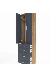 Arges Dolap 2 Raflı 4 Çekmeceli Tek Askılı 60x30x221 Çam-Antrasit