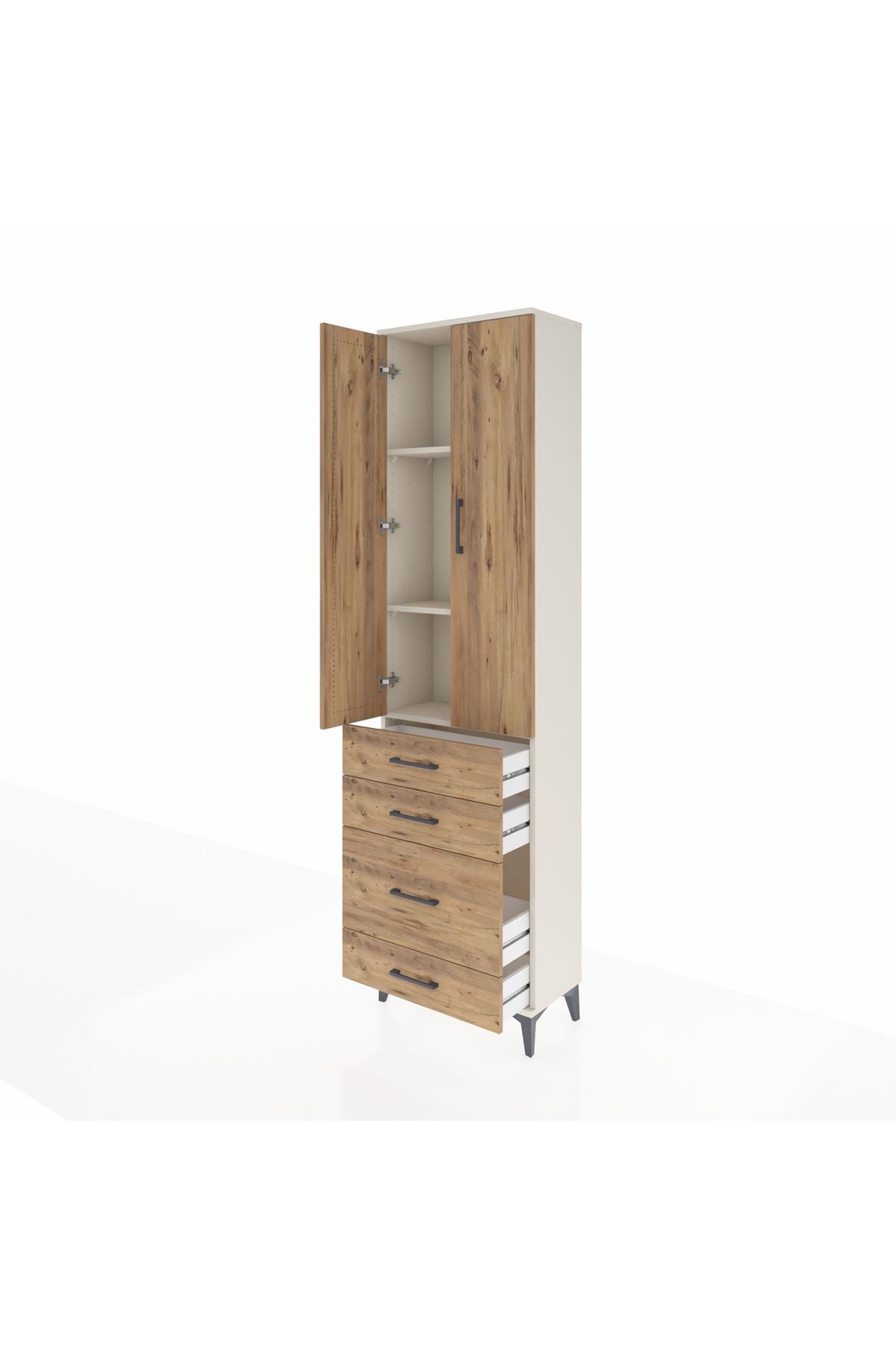 Arges Dolap 3 Raflı 4 Çekmeceli 2 Kapaklı 60x30x221 Aytaşı-Çam