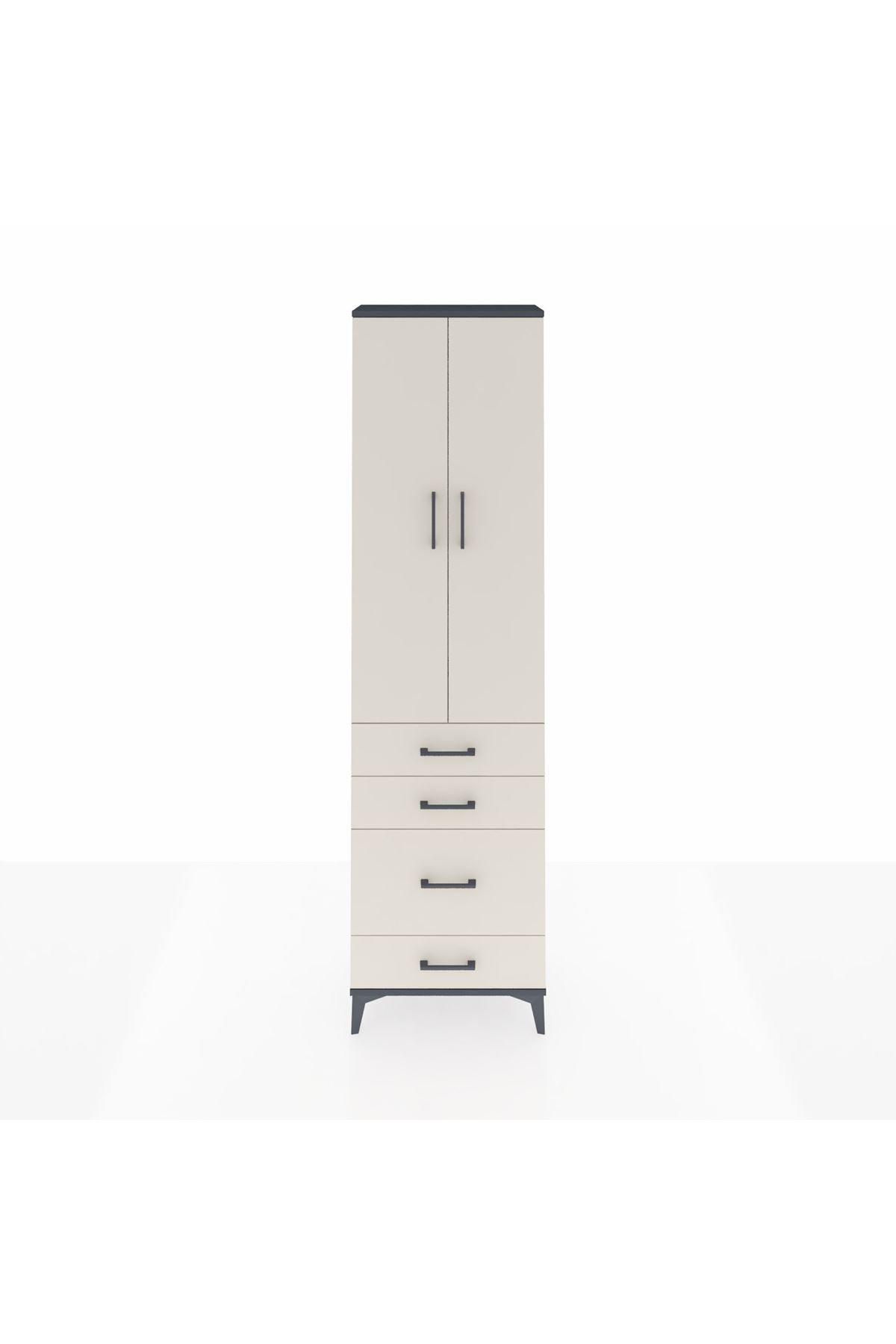 Arges Dolap 3 Raflı 4 Çekmeceli 2 Kapaklı 60x30x221 Antrasit-Aytaşı