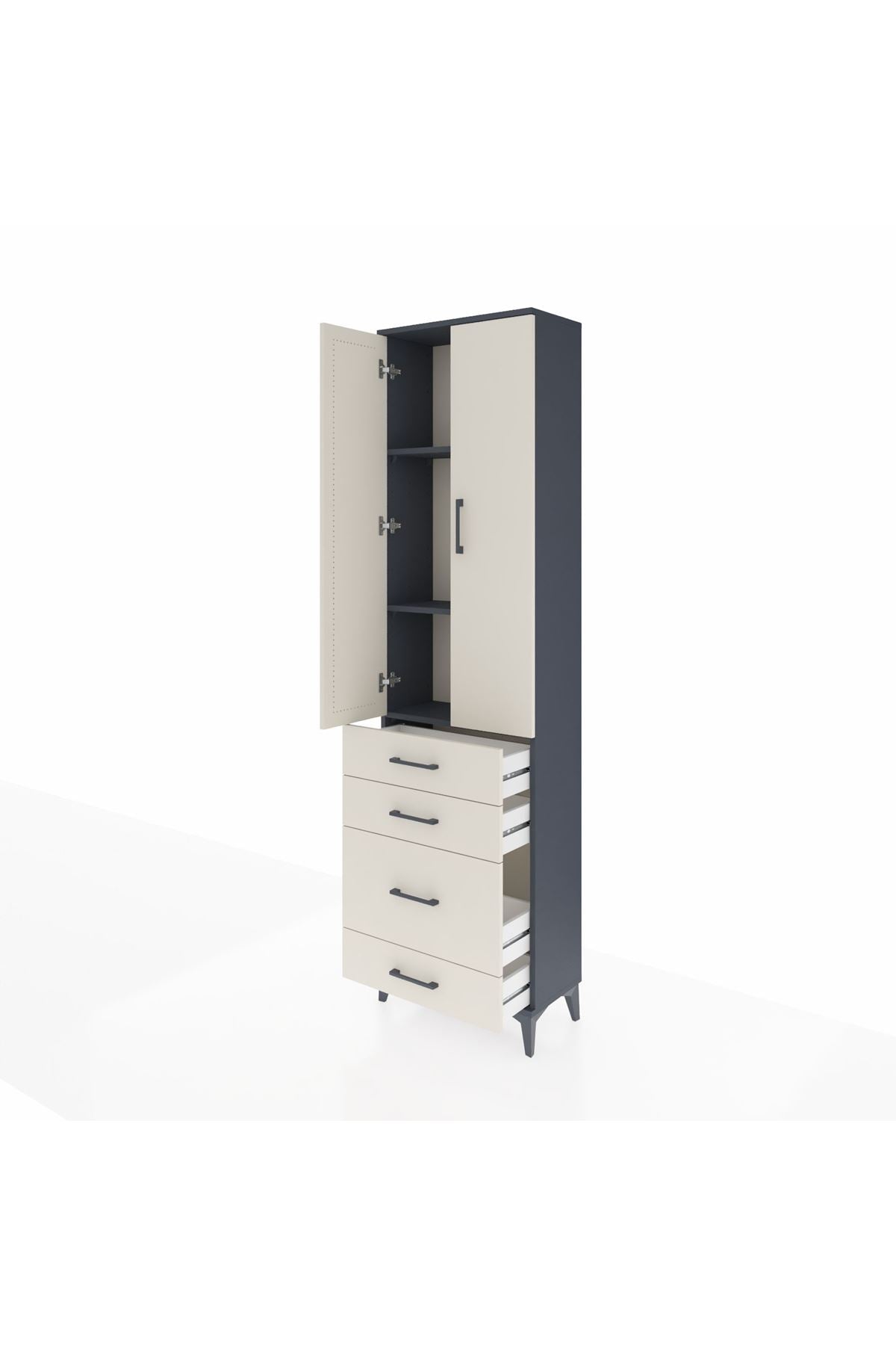 Arges Dolap 3 Raflı 4 Çekmeceli 2 Kapaklı 60x30x221 Antrasit-Aytaşı