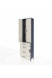 Arges Dolap 3 Raflı 4 Çekmeceli 2 Kapaklı 60x30x221 Antrasit-Aytaşı