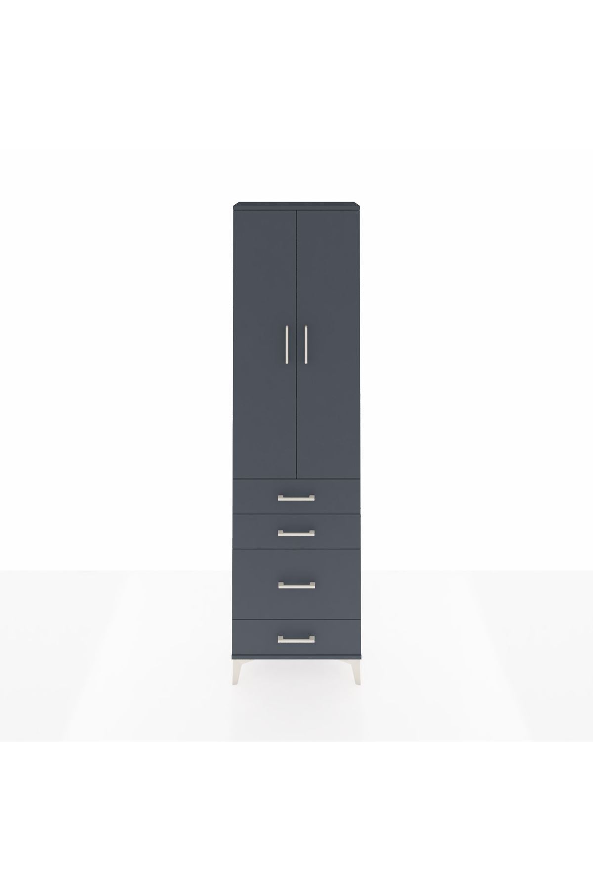 Arges Dolap 3 Raflı 4 Çekmeceli 2 Kapaklı 60x30x221 Antrasit-Antrasit