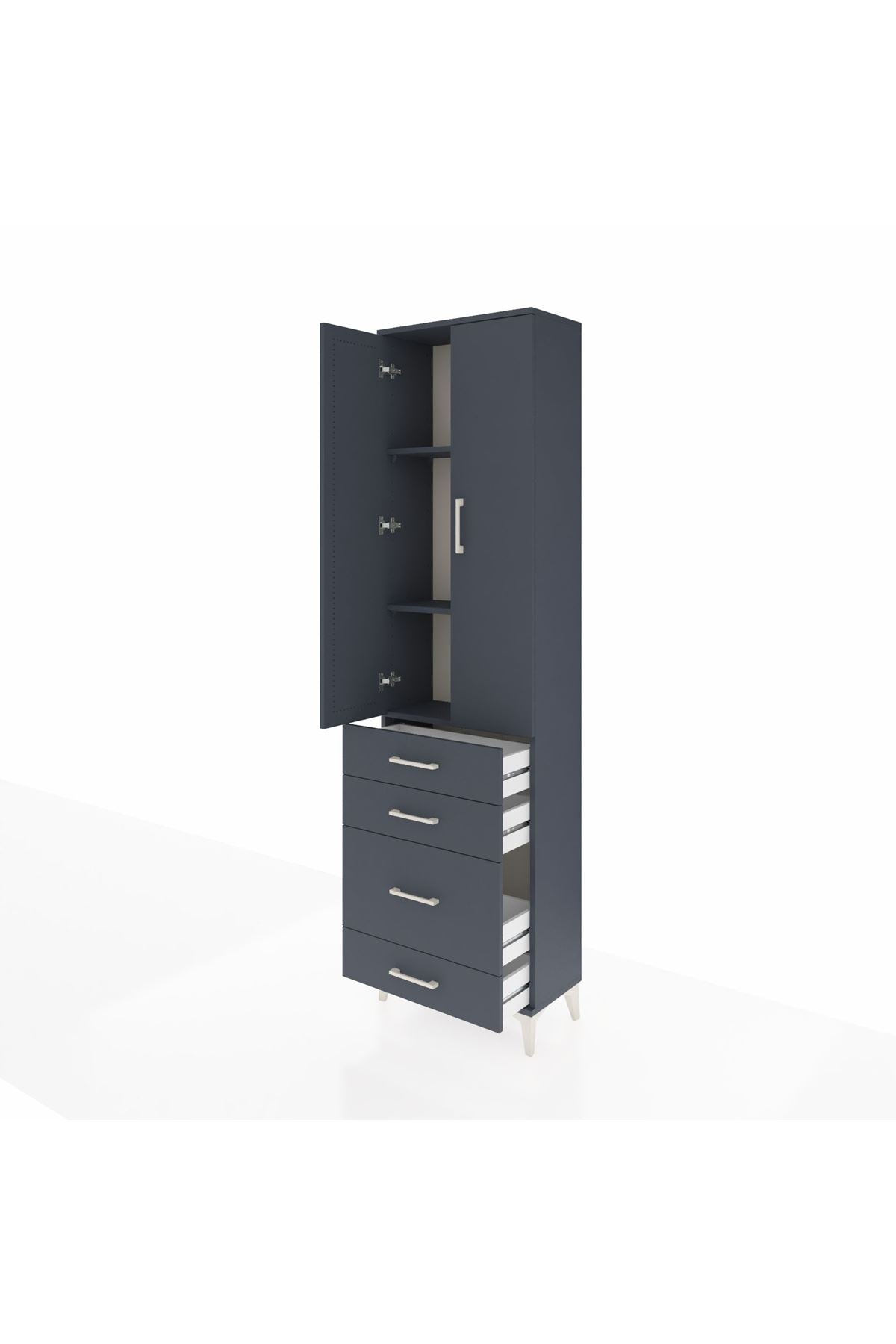 Arges Dolap 3 Raflı 4 Çekmeceli 2 Kapaklı 60x30x221 Antrasit-Antrasit