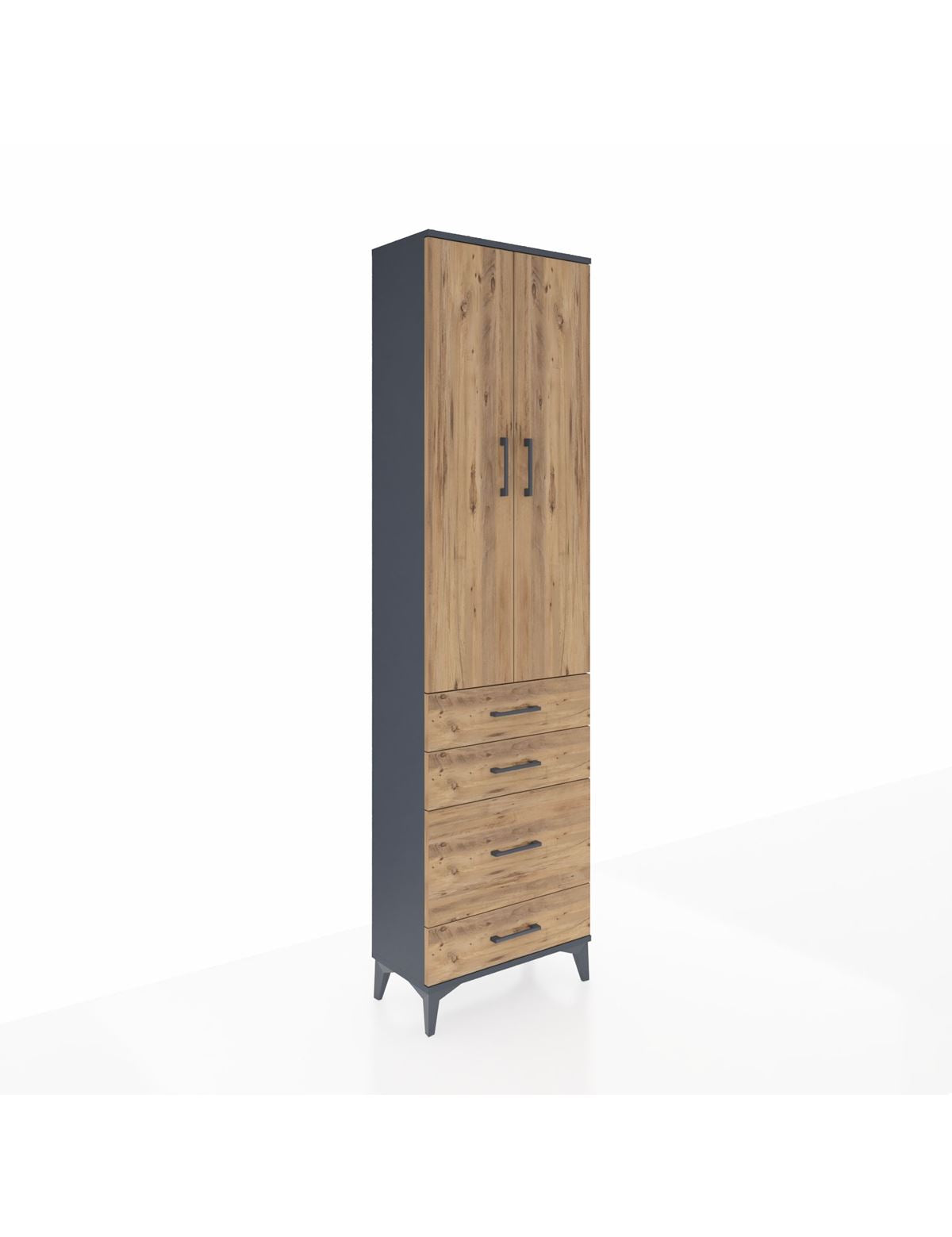 Arges Dolap 3 Raflı 4 Çekmeceli 2 Kapaklı 60x30x221 Antrasit-Çam