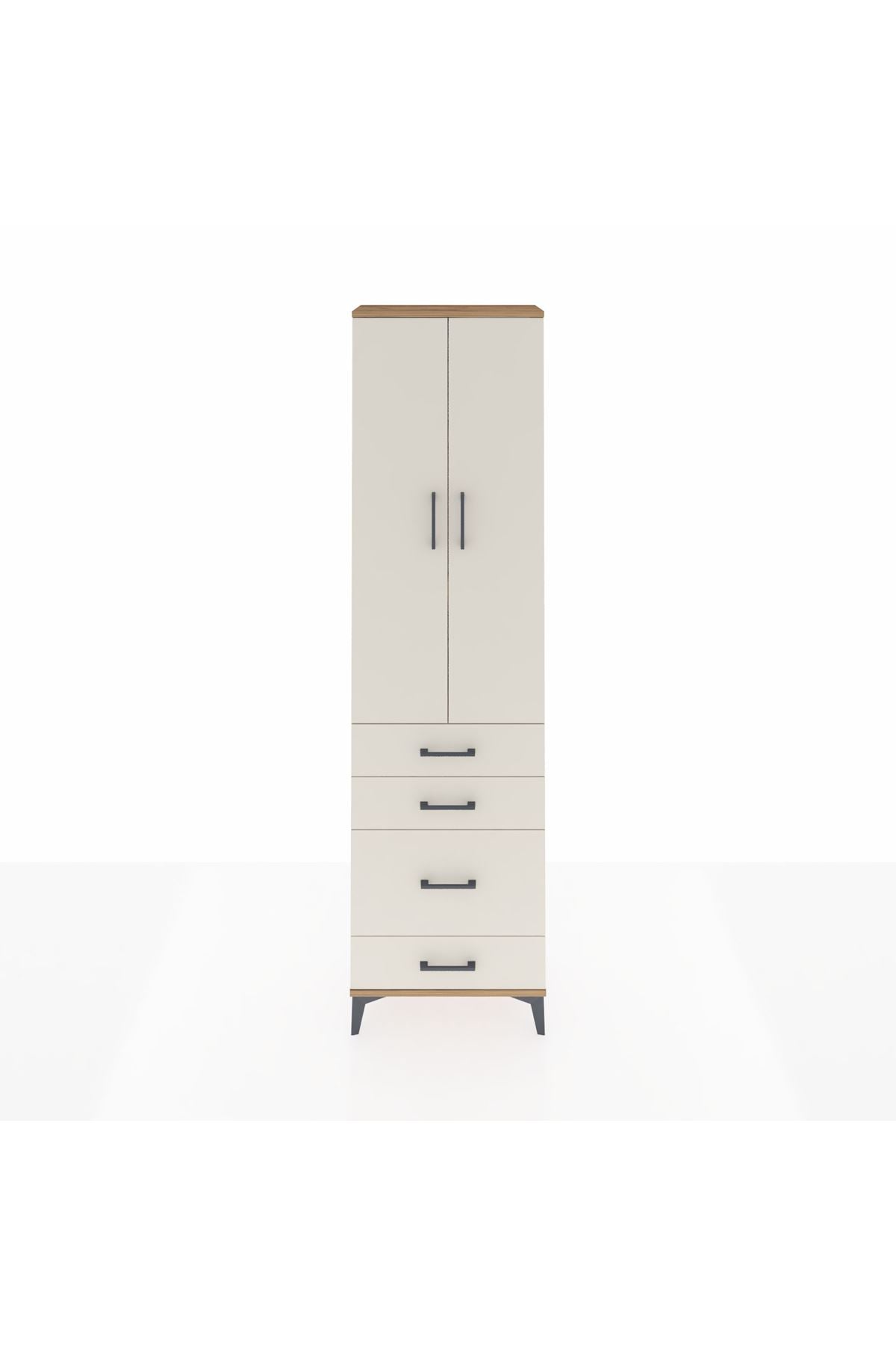 Arges Dolap 3 Raflı 4 Çekmeceli 2 Kapaklı 60x30x221 Çam-Aytaşı