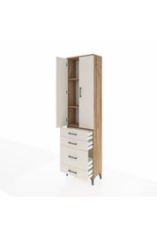 Arges Dolap 3 Raflı 4 Çekmeceli 2 Kapaklı 60x30x221 Çam-Aytaşı