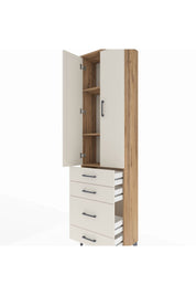 Arges Dolap 3 Raflı 4 Çekmeceli 2 Kapaklı 60x30x221 Çam-Aytaşı