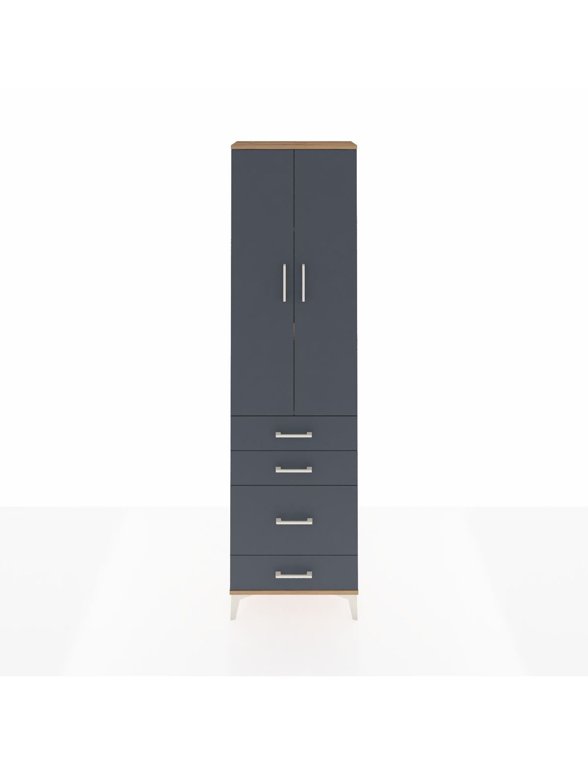 Arges Dolap 3 Raflı 4 Çekmeceli 2 Kapaklı 60x30x221 Çam-Antrasit