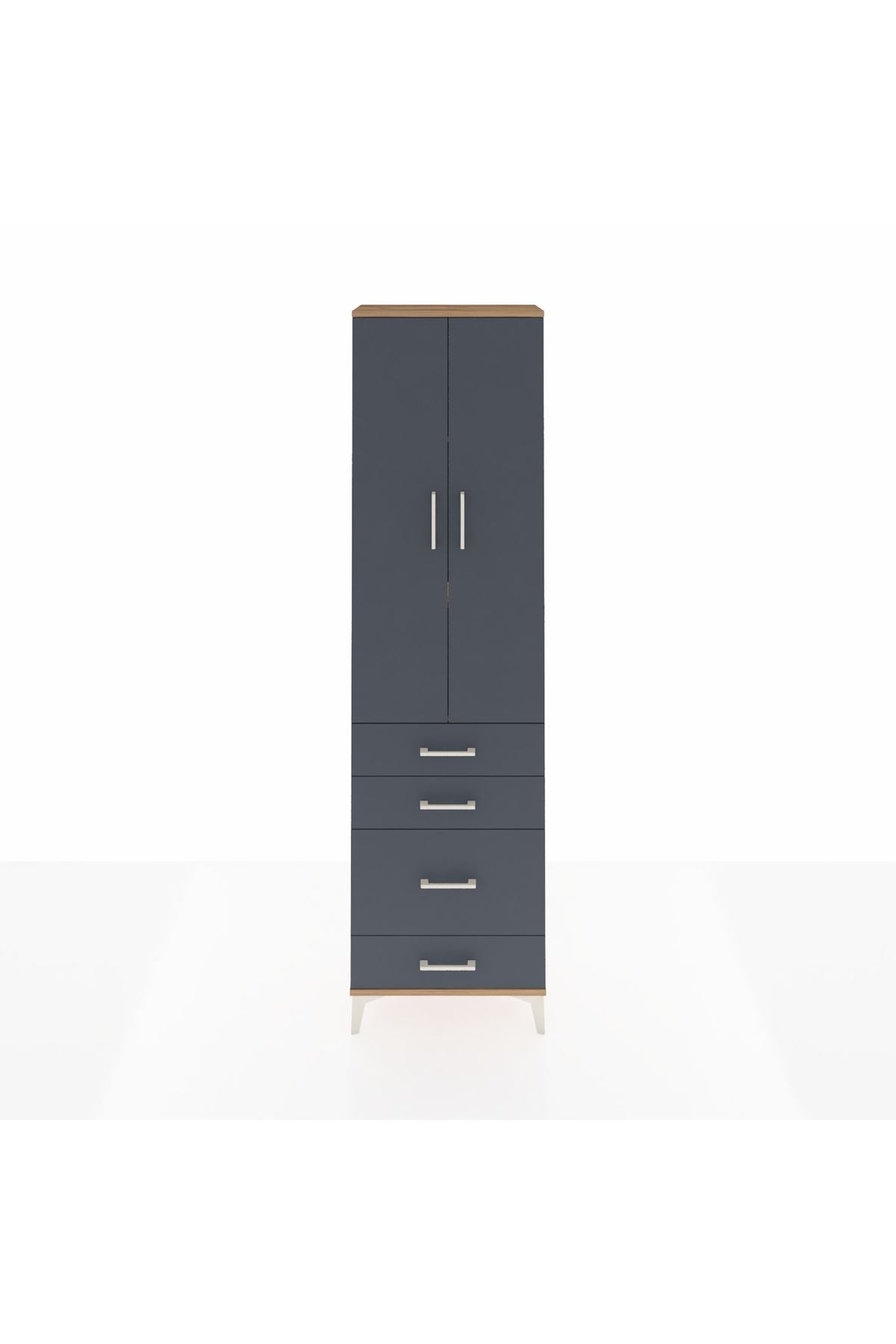 Arges Dolap 3 Raflı 4 Çekmeceli 2 Kapaklı 60x30x221 Çam-Antrasit