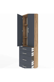 Arges Dolap 3 Raflı 4 Çekmeceli 2 Kapaklı 60x30x221 Çam-Antrasit