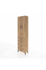 Arges Dolap 3 Raflı 4 Çekmeceli 2 Kapaklı 60x30x221 Çam-Çam