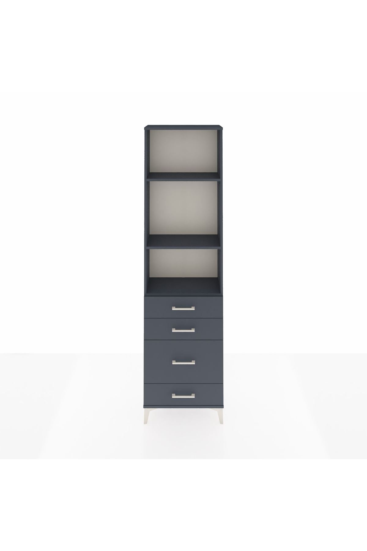 Arges Dolap 3 Raflı 4 Çekmeceli 60x30x221 Antrasit-Antrasit